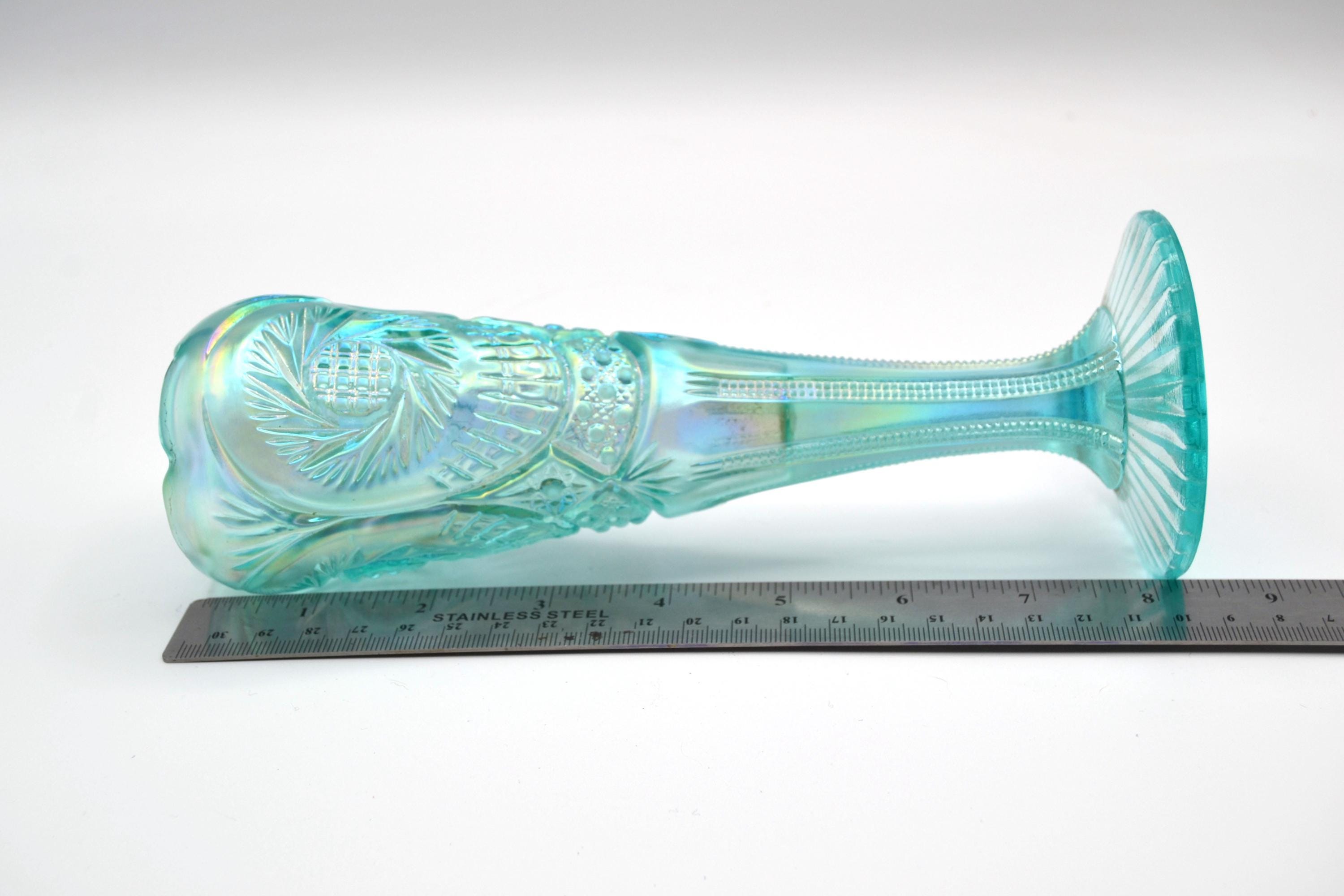 Fenton Pinwheel Aztec Vase – 95th Anniversary Carnival Glass Aquamarine ...