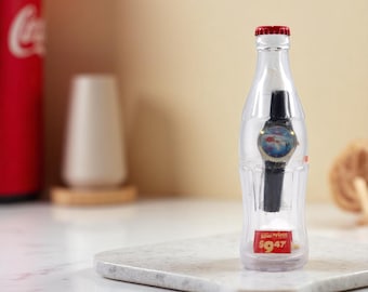 Vintage Coca-Cola Watch in Bottle Display – 1990s Promo Collectible – Unworn – Soda Pop Advertising Gift