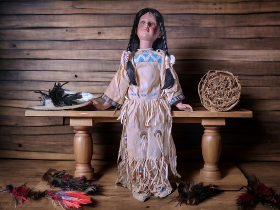 Timeless Limited Collection Native American Doll 26 Tall Exquisite Beaded Dress Porcelain Features Etsy