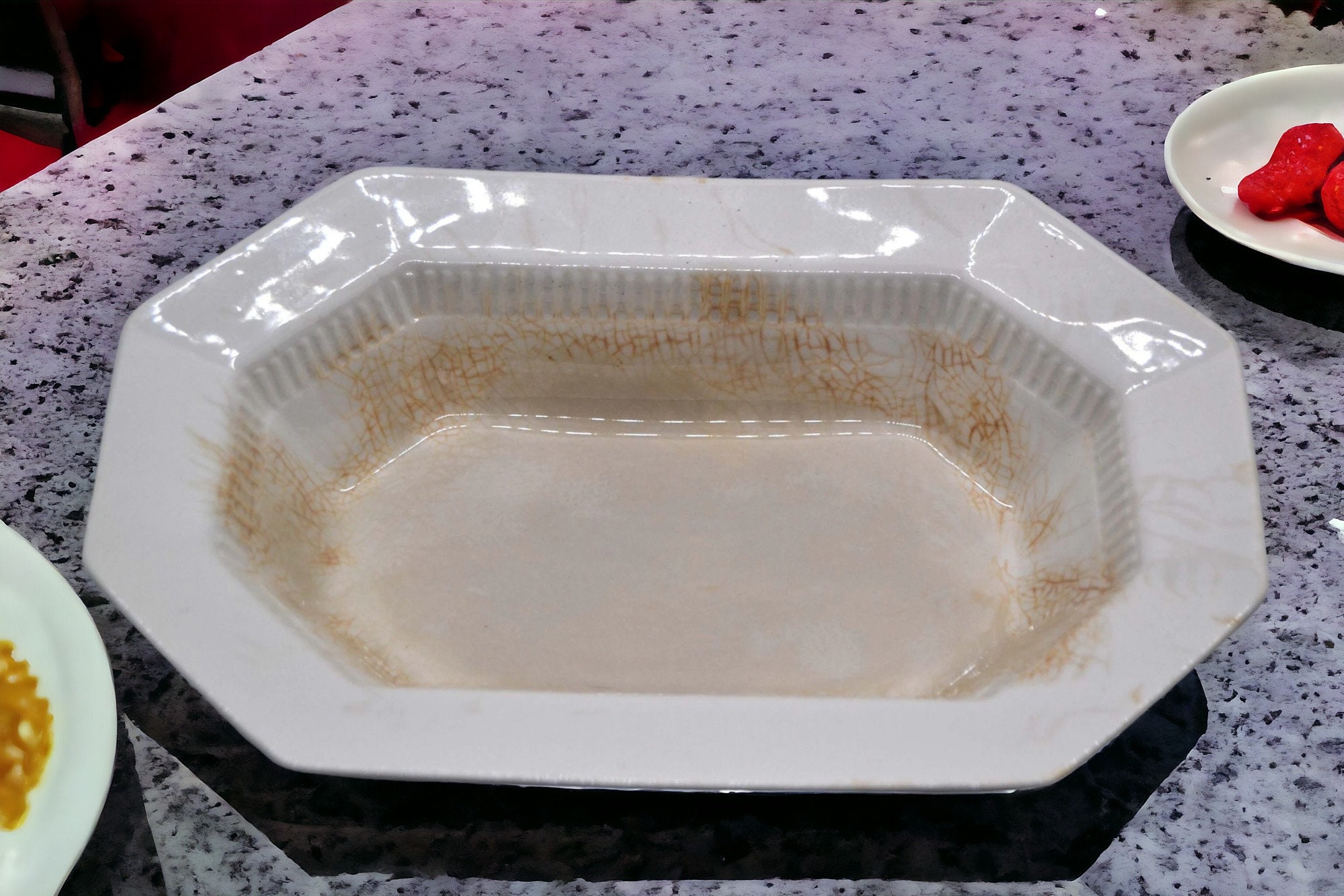 Vintage 9" Oval Vegetable Bowl - Unique Crazing & Discoloration - Rustic Kitchen Decor