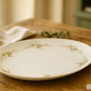 Vintage Amcrest Adele Oval Serving Platter Japan – 14” Fine China Tray with Gold Trim, Vine Scroll Pattern, Elegant Mid-Century Tableware