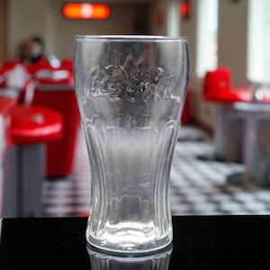 Vintage Coca-Cola Drinking Glass – 6 Inch Tall Clear Embossed Logo Soda Pop Tumbler, Retro Diner Style Collectible Barware