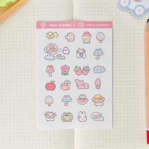 Folha de adesivos Deco Doodles 1 | Adesivos para Bullet Journal, Adesivos fofos para planner, Adesivos para scrapbook, Carta para amigo por correspondência | decoração, pequeno, fofo