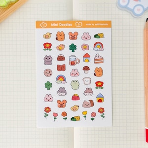 Folha de adesivos Mini Deco Doodles | Adesivos para Bullet Journal, Adesivos fofos para planner, Adesivos para scrapbook, Carta para PenPal | rabiscos, decoração