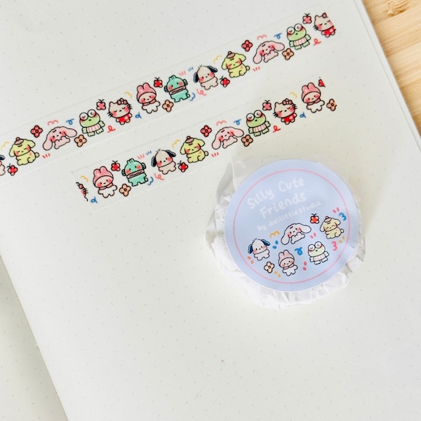 Washi Tape [Silly Cute Friends] | Unique | Colorful | 10m x 15mm | Cute Washi Tape, Journaling Tape, Stationery Tape, Cute Art Washi Tape