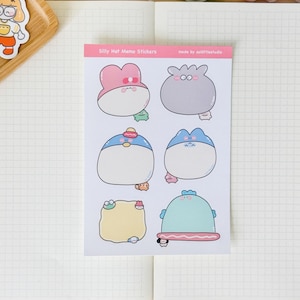 Hoja de pegatinas de notas con sombreros divertidos / Pegatinas para bullet journal, Pegatinas lindas para planificador, Pegatinas para álbumes de recortes, Carta a un amigo por correspondencia / Personajes adorables