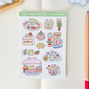 Adesivos Froggo World | Adesivos para Bullet Journal, Adesivos Fofos para Planejador, Adesivos para Scrapbook, Carta para Amigo por Correspondência | sapo, livro, bolo, sobremesa