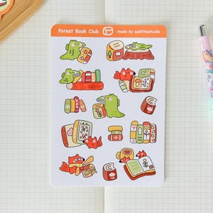 Folha de adesivos do Clube do Livro da Floresta | Adesivos para Bullet Journal, Adesivos fofos para planejador, Adesivos para scrapbook, Carta para amigo por correspondência | aconchegante, fofo, livro