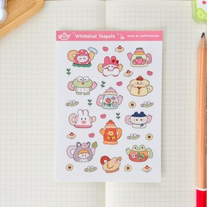 Adesivos de bules divertidos | Adesivos para bullet journal, adesivos fofos para planner, adesivos para scrapbook, carta para amigo por correspondência | bules, animais fofos
