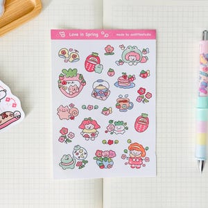 Folha de adesivos Love in Spring | Adesivos de Bullet Journal, Adesivos fofos de planejador, Adesivos de scrapbook, Carta PenPal | menina, fofo, amor, primavera