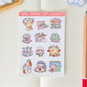 Folha de adesivos de afirmação | Adesivos para bullet journal, adesivos fofos para planner, adesivos para scrapbook, carta para amigo por correspondência | citação, motivacional, amor
