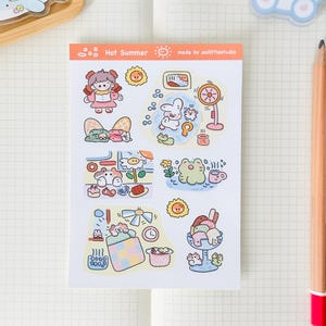 Folha de adesivos de verão quente | Adesivos para bullet journal, adesivos fofos para planner, adesivos para scrapbook, carta para amigo por correspondência | gelo, quente, calor, derretido