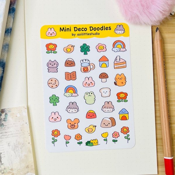 Mini Deco Doodles Sticker Sheet | Bullet Journal Stickers, Cute Planner Stickers, Scrapbook Stickers, PenPal Letter | doodles, deco