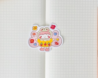Butterfly Frog Girl Sticker | Smooth Matte Lamination Sticker, Laptop Sticker, Cute MacBook Decal, Kawaii Sticker, Waterproof Sticker |
