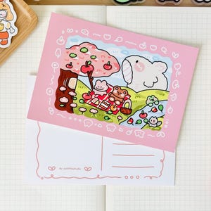 Whimsical Happy Time Postcard Art Print | Illustrated Card, Art Print, Cute Wall Decor, Postcard, Soft Touch finish, Tiny Cute Characters