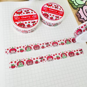 Washi Tape [Cherry] | Unique | Colorful | 10m x 15mm | Cute Washi Tape, Journaling Tape, Stationery Tape, Red Cherries Washi Tape