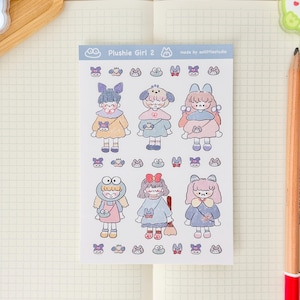 Adesivos Plushie Girl 2 | Adesivos para Bullet Journal, Adesivos Fofos para Planner, Adesivos para Scrapbook, Carta para PenPal | pelúcia, fofura, desenho