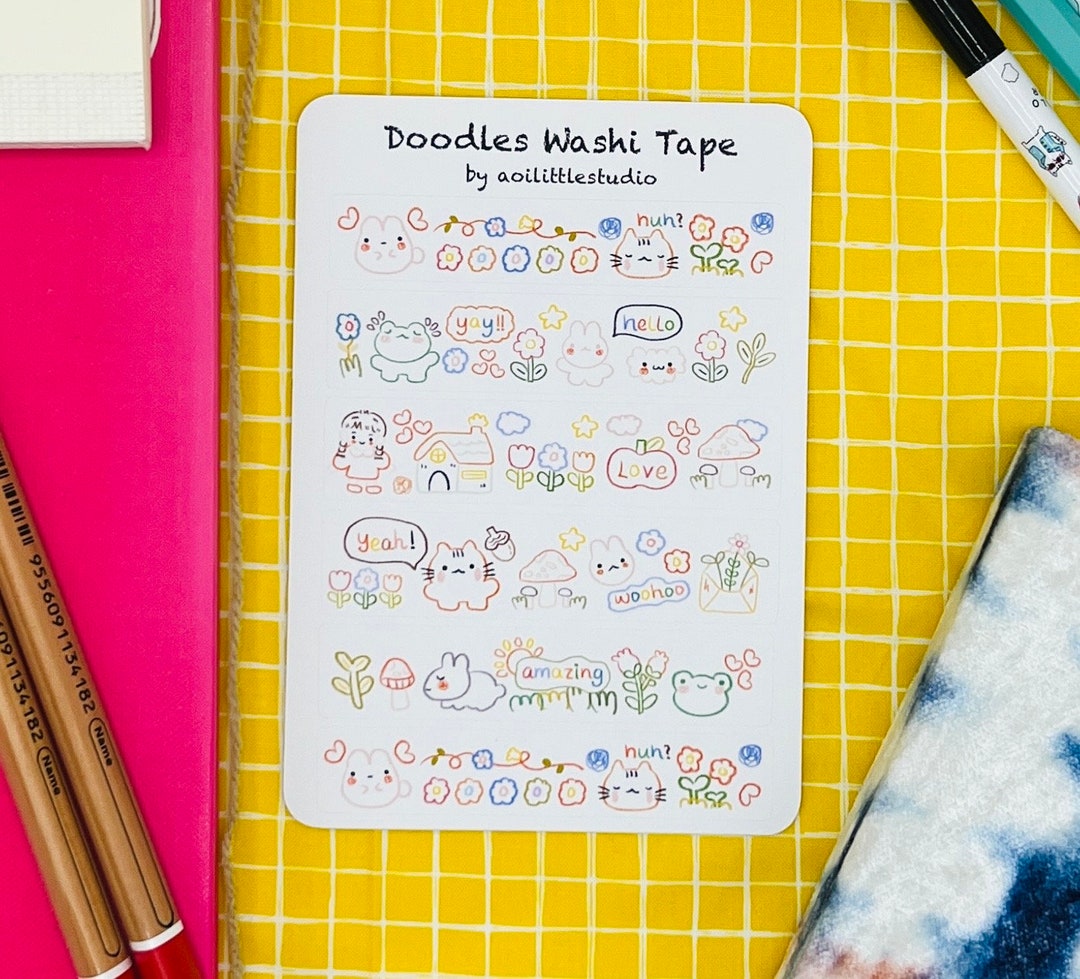 Colorful Doodles Washi Tape Sticker Sheet Matte Vinyl Stickers, Planner