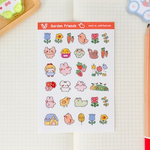 Adesivos para amigos do jardim | Adesivos para bullet journal, adesivos fofos para planner, adesivos para scrapbook, carta para amigo por correspondência | jardim, animais, minúsculo