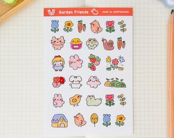 Garden Friends Sticker Sheet | Bullet Journal Stickers, Cute Planner Stickers, Scrapbook Stickers, PenPal Letter | garden, animals, tiny