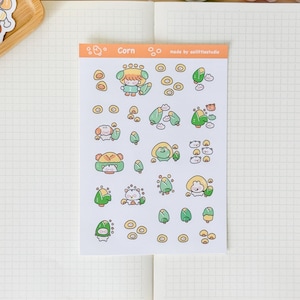 Corn Sticker Sheet | Bullet Journal Stickers, Cute Planner Stickers, Scrapbook Stickers, PenPal Letter | corn, food, foodie, tiny cute corn