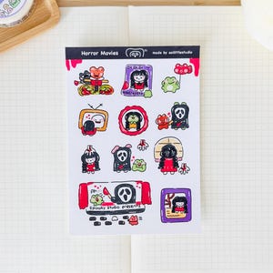 Horror Movies Sticker Sheet | Bullet Journal Stickers, Cute Planner Stickers, Scrapbook Stickers, PenPal Letter | spooky, halloween, theatre
