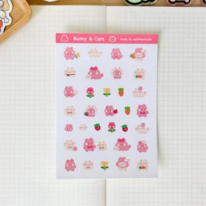 Bunny & Cats Sticker Sheet | Bullet Journal Stickers, Cute Planner Stickers, Scrapbook Stickers, PenPal Letter | cute animals, hats