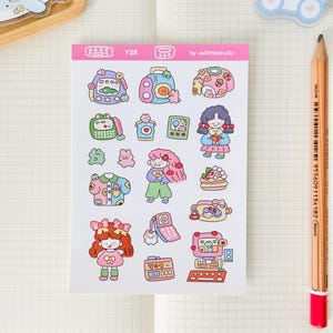 Feuille d'autocollants de l'an 2000 | Stickers Bullet Journal, Stickers agenda mignons, Stickers scrapbooking, Lettre pour correspondance | verts, roses, nostalgiques, téléphone à clapet