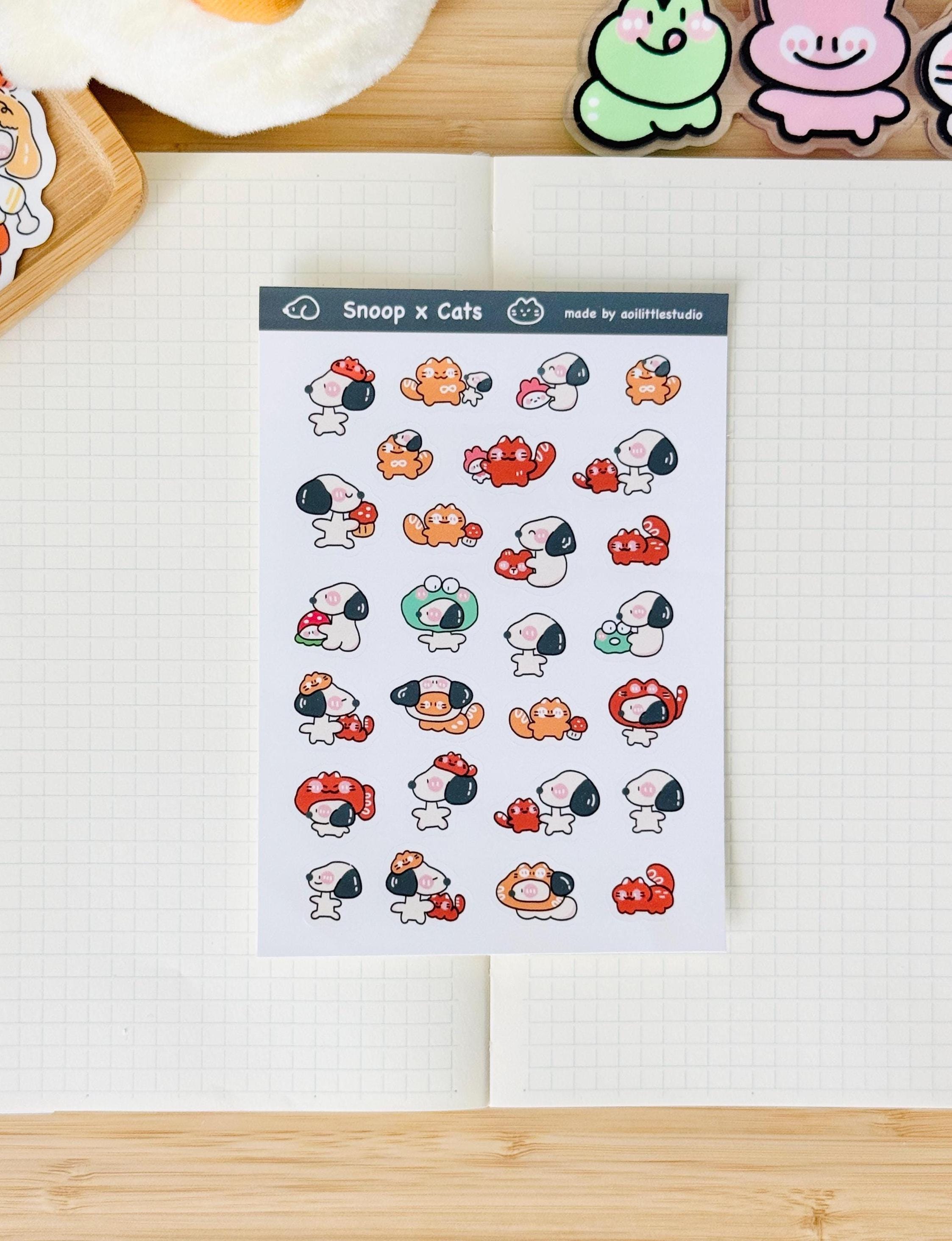 TXT スビン Cat&Dog サノク トレカ＋シール＋スタンプ帳＋スローガン Snoop & Cats Sticker Sheet | Bullet Journal Stickers, Cute Planner