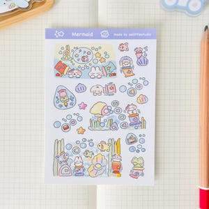 Adesivos de sereia | Adesivos para bullet journal, adesivos fofos para planner, adesivos para scrapbook, carta para penpal | sereia, fundo do mar, oceano