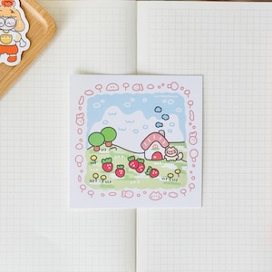 Strawberry Home Mini Art Print | Illustrated Card, Art Print, Cute Wall Decor, Postcard, Matte, Cat | Square Print, Soft Touch finish