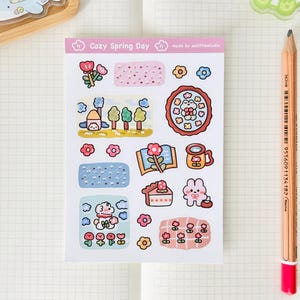 Adesivos para um dia aconchegante de primavera | Adesivos para bullet journal, adesivos fofos para planner, adesivos para scrapbook, carta para amigo por correspondência | aconchegante, primavera, fofo