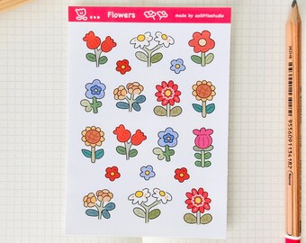 Flowers Sticker Sheet | Bullet Journal Stickers, Cute Planner Stickers, Scrapbook Stickers, PenPal Letter | floral, flora, doodles, colorful
