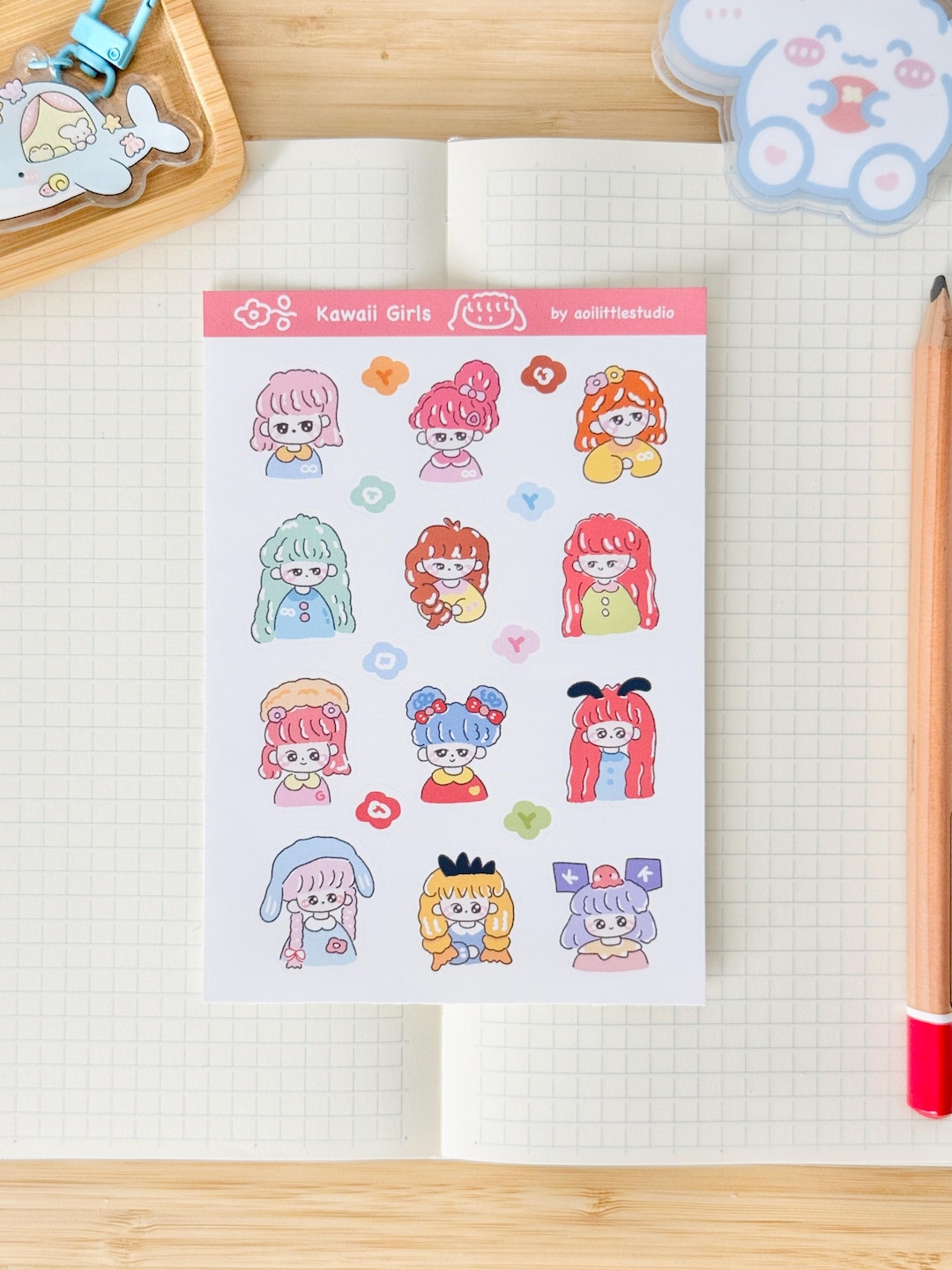 Kawaii Girls Sticker Sheet | Bullet Journal Stickers, Cute Planner ...
