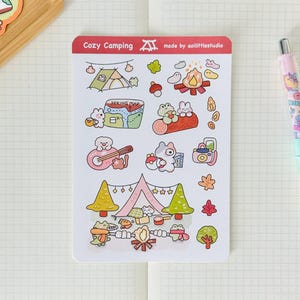 Adesivos para acampamento aconchegante | Adesivos para bullet journal, adesivos fofos para planner, adesivos para scrapbook, carta para amigo por correspondência | outono, fofo, noite de acampamento