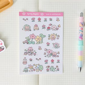 Hoja de pegatinas con el comienzo de la primavera / Pegatinas para Bullet Journal, Pegatinas bonitas para planificador, Pegatinas para álbumes de recortes, Carta a PenPal / niña, linda, pastel, primavera