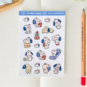 Adesivos Tudo Sobre o Snoop | Adesivos para Bullet Journal, Adesivos Fofos para Planejador, Adesivos para Scrapbook, Carta para Amigo por Correspondência | cachorrinho fofo, azul, arte fofa