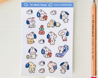 All About Snoop Sticker Sheet | Bullet Journal Stickers, Cute Planner Stickers, Scrapbook Stickers, PenPal Letter | cute pup, blue, cute art