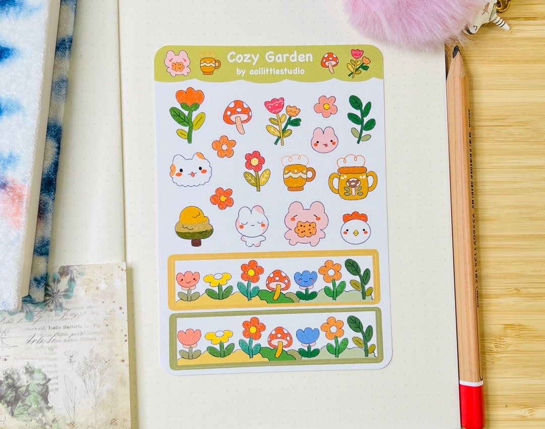 Cozy Flower Garden Sticker Sheet Bullet Journal Stickers, Cute Planner ...