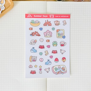 Summer Days Sticker Sheet | Bullet Journal Stickers, Cute Planner Stickers, Scrapbook Stickers, PenPal Letter | beach, seaside, ocean
