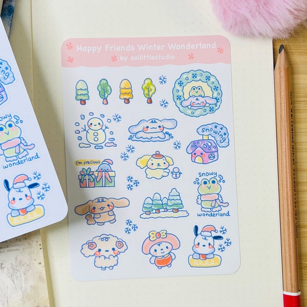 Happy Friends Winter WonderlandSticker Sheet | Bullet Journal Stickers, Cute Planner Stickers, Scrapbook Stickers, PenPal Letter | Cuteness