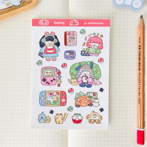 Folha de adesivos para jogos | Adesivos para bullet journal, adesivos fofos para agenda, adesivos para scrapbook, carta para amiga por correspondência | jogo, controle, garota gamer