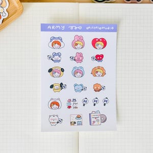BT21 Illustrated Army Sticker Sheet | Bullet Journal Stickers, Cute Planner Stickers, Scrapbook Stickers, PenPal Letter | purple, concert