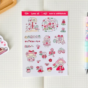 Folha de adesivos Love x3 | Adesivos de Bullet Journal, Adesivos fofos de planejador, Adesivos de scrapbook, Carta PenPal | menina, fofo, amor, froggo