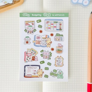 Hoja de pegatinas para presupuestos/pegatinas para bullet journal, pegatinas bonitas para planificadores, pegatinas para álbumes de recortes, cartas para amigos por correspondencia/presupuesto, hoja de Excel, ahorro