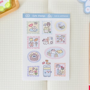 Hoja de pegatinas con sellos bonitos / pegatinas para bullet journal, pegatinas para planificador, pegatinas para scrapbooking, cartas de amigos por correspondencia / sellos pastel, correo