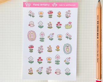 Floral Artistry Sticker Sheet | Bullet Journal Stickers, Cute Planner Stickers, Scrapbook Stickers, PenPal Letter | aesthetic, bujo