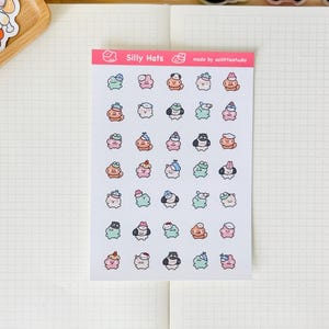 Silly Hats Sticker Sheet | Bullet Journal Stickers, Cute Planner Stickers, Scrapbook Stickers, PenPal Letter | cat, pup, bunny, froggo