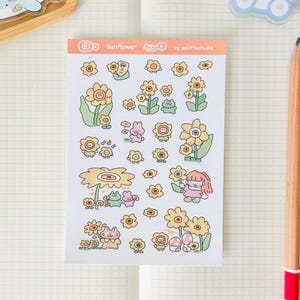 Hoja de pegatinas de girasoles / Pegatinas para Bullet Journal, Pegatinas bonitas para planificador, Pegatinas para álbumes de recortes, Carta de amigo por correspondencia / naranja, amarillo, flores