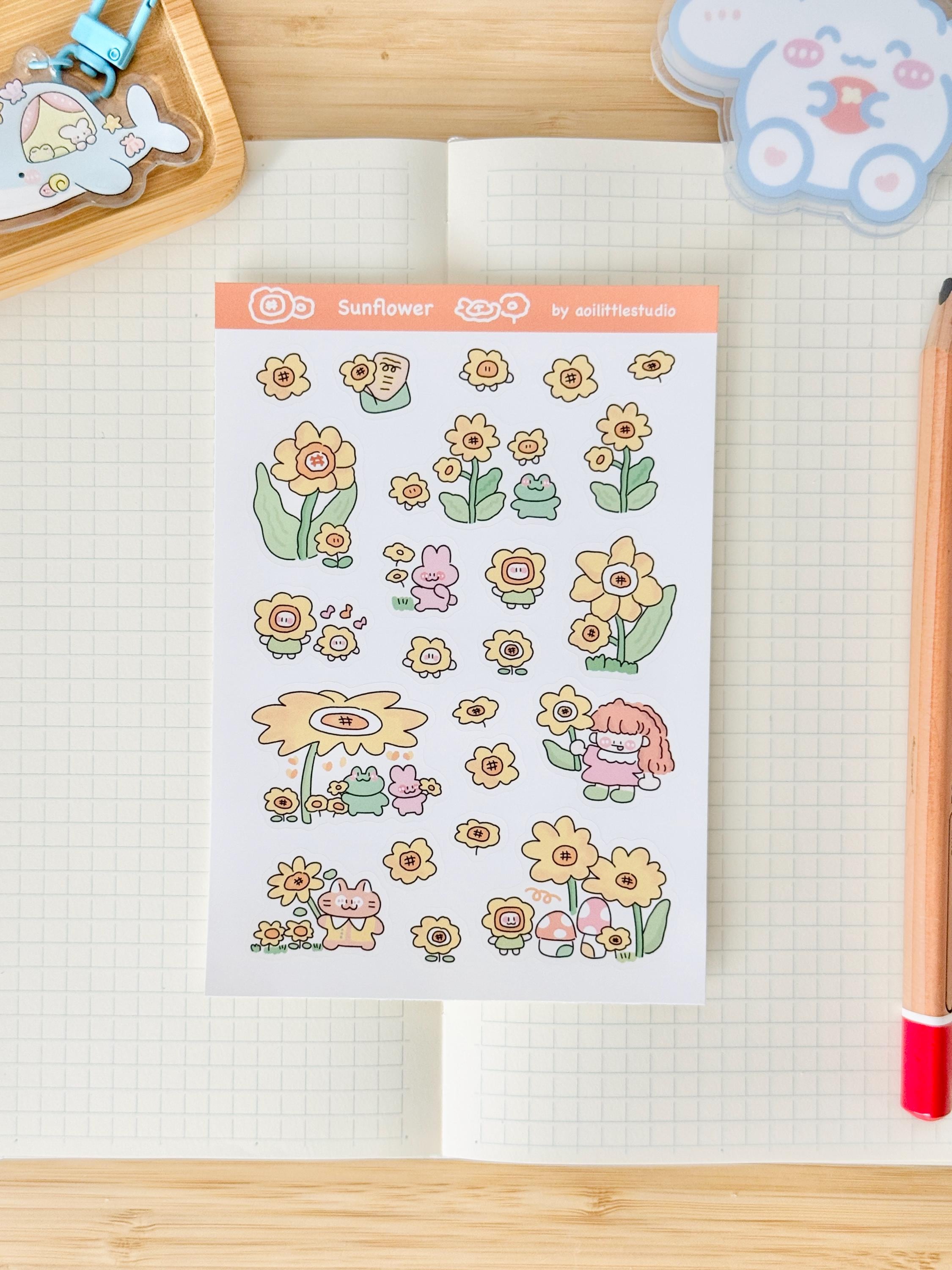 Sunflower Sticker Sheet | Bullet Journal Stickers, Cute Planner Stickers, Scrapbook Stickers, PenPal Letter | orange, yellow, flowers